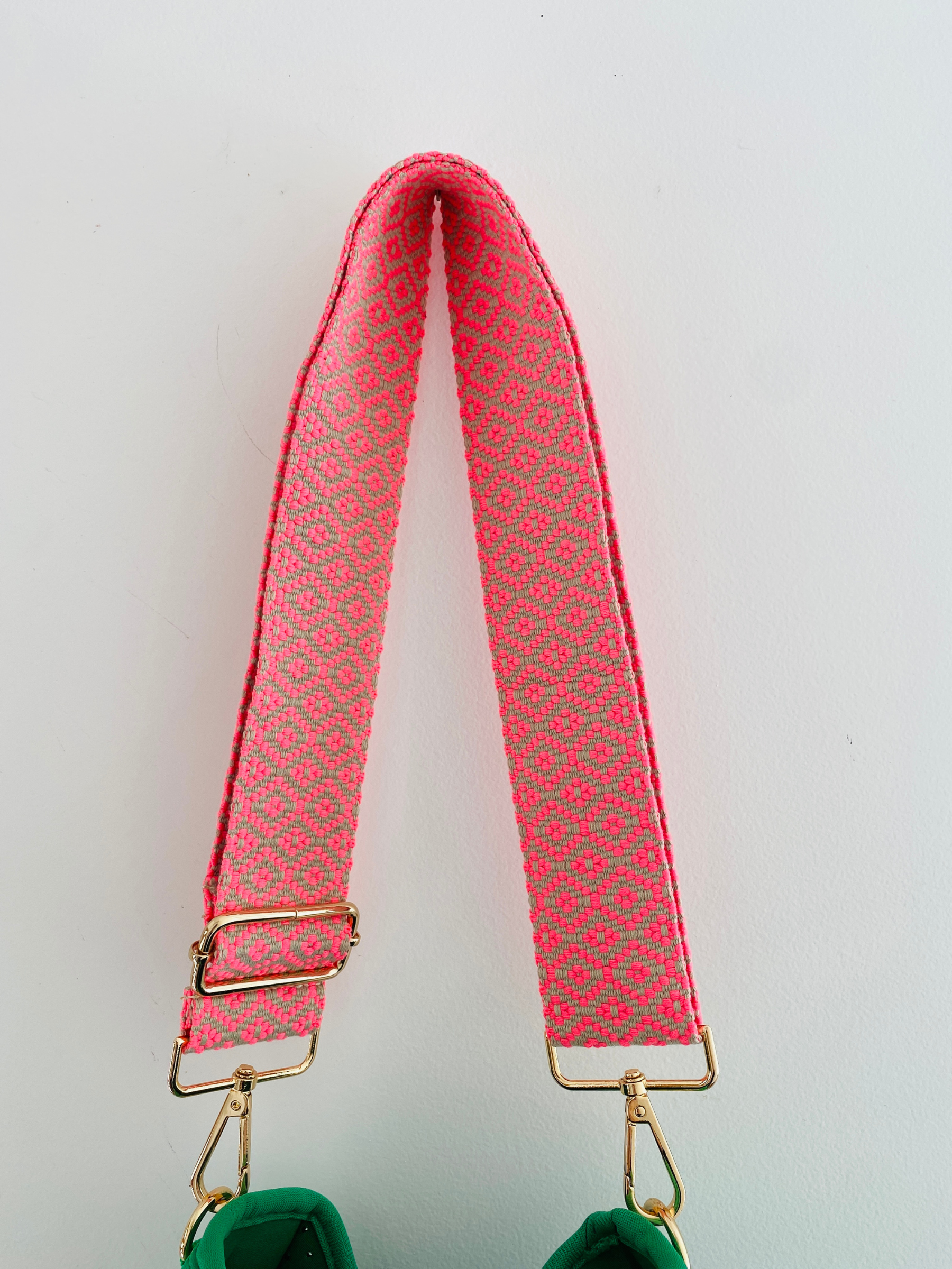 Emerald Green Neoprene Cross Body with Pink & Beige Strap