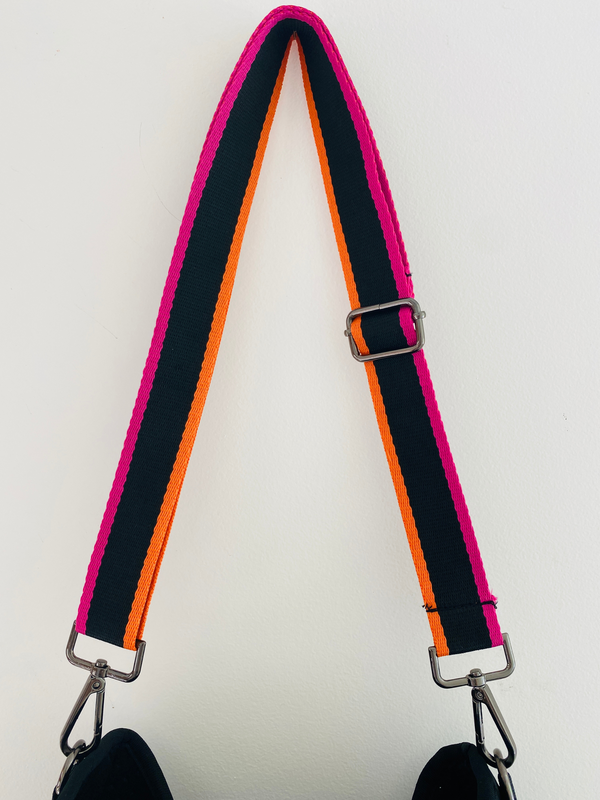 Black Cross Body Neoprene Bag with Pink/Orange Stripe | Lee and May