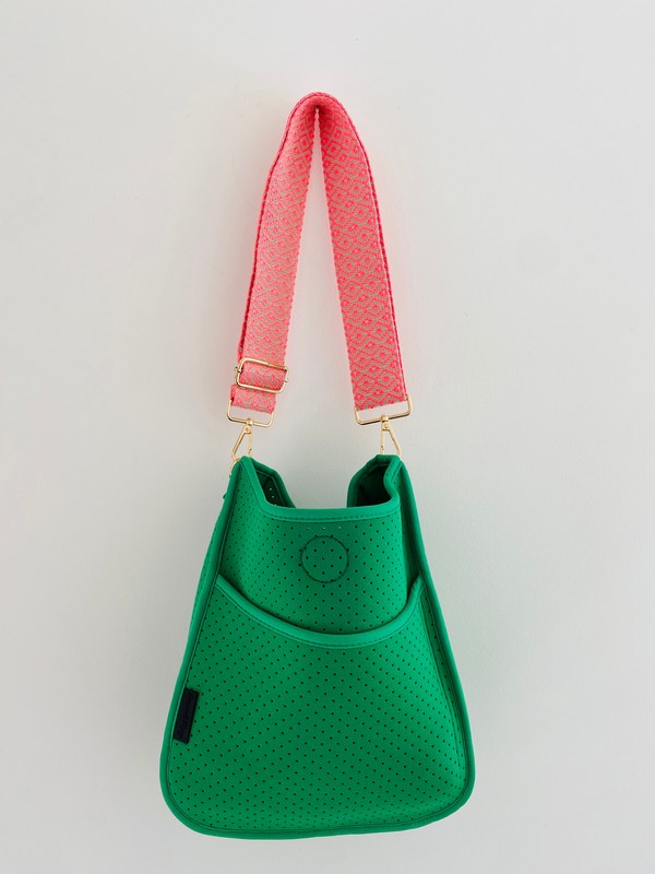 Emerald Green Neoprene Cross Body with Pink & Beige Strap |  Lee and May