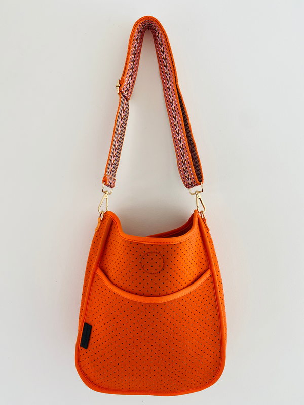 Sunset Orange | Neoprene Cross Body Bag  | Orange/Brown/Pink Strap